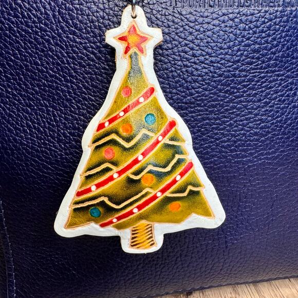 Christmas Tree Purse Charm Genuine Leather Bag Charm Christmas Tree Flair NEW - Picture 3 of 8